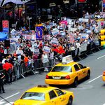 Up to a thousand people attend the health care rally in Times Square